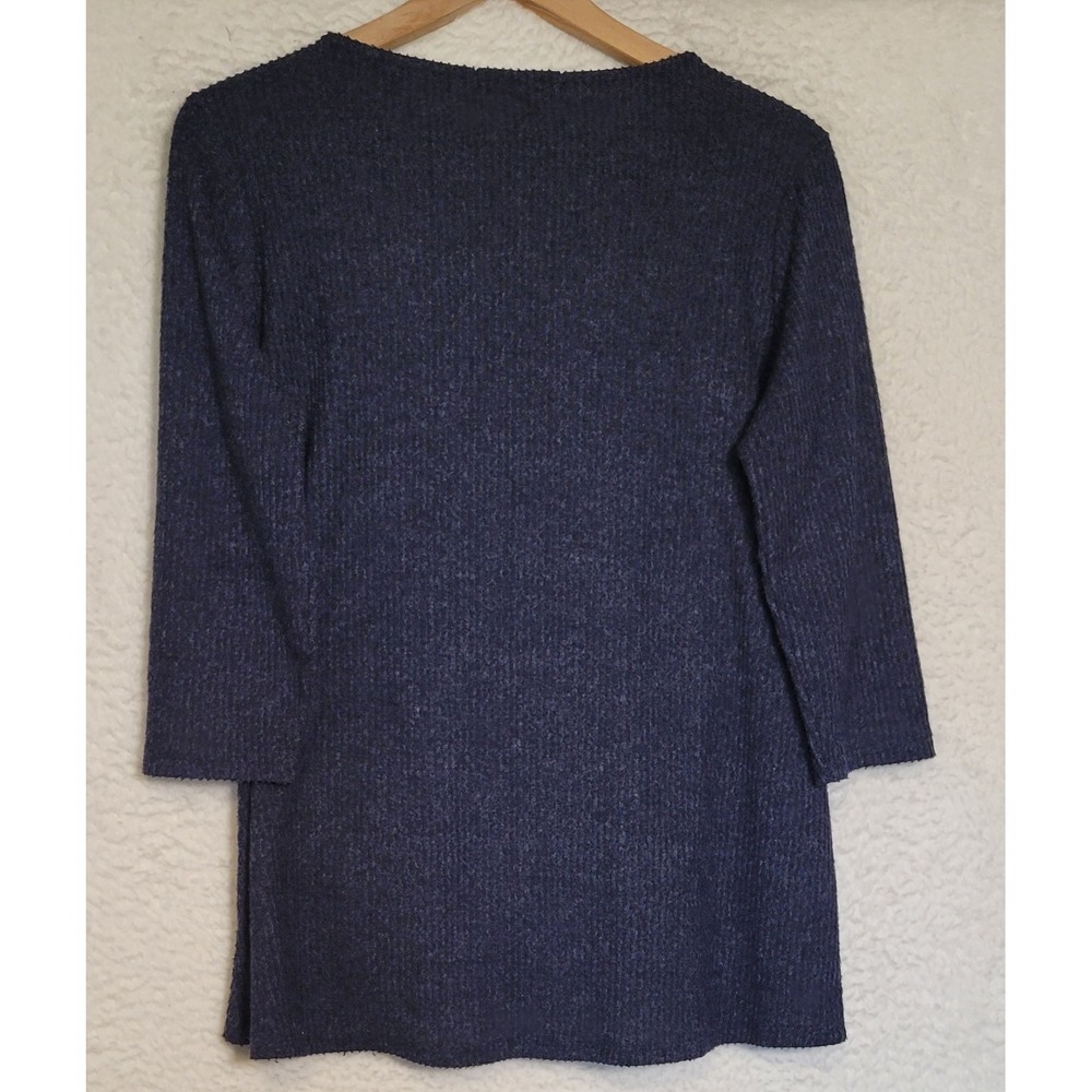Gibson Blue Knit Top Size Large Twist Hem High Neck 3/4 Sleeve 1003 - Picture 2 of 6